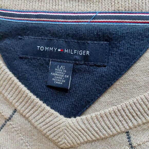 Tommy Hilfiger Sweater Argyle Beige Rhombuses, Men's Size L - Picture 3 of 5